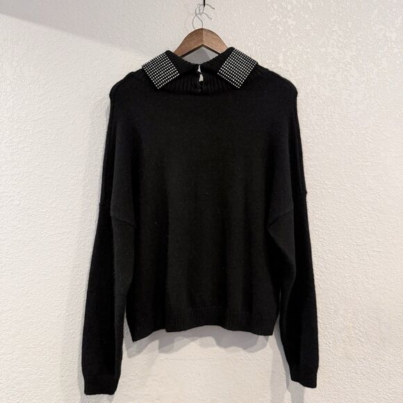 Endless Rose Embellished Neck Sweater Black Size Small Wool Blend Pullover Chic - Picture 3 of 10